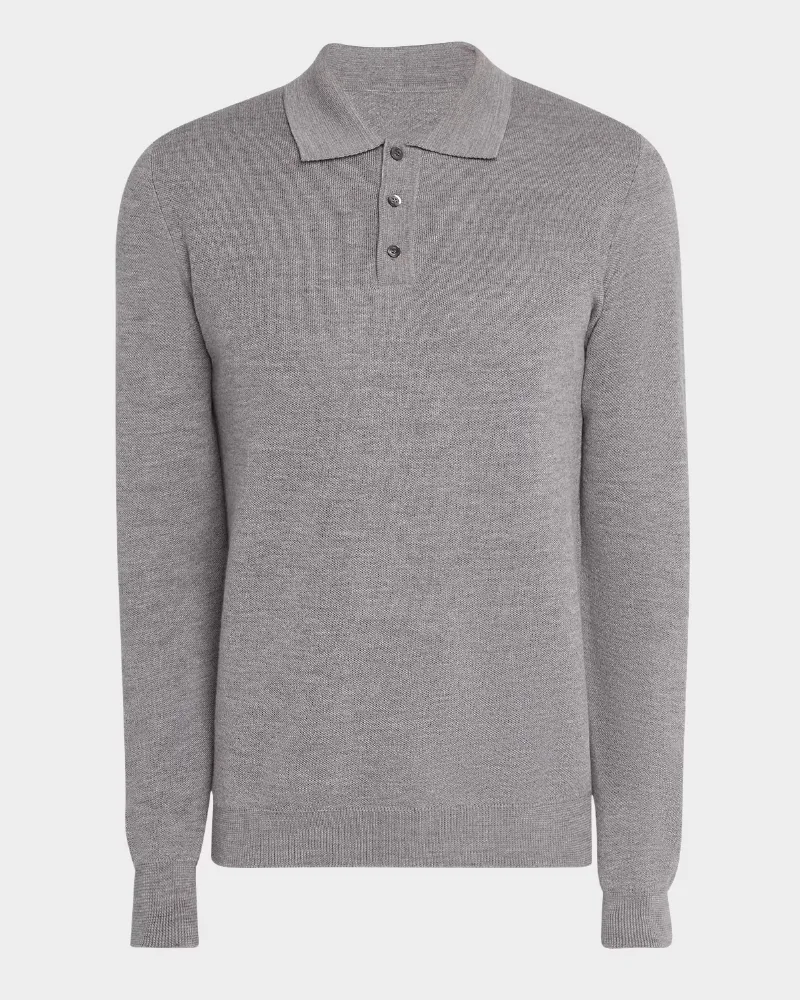 Neiman Marcus Men's Lightweight Milano Stitch Polo Sweater