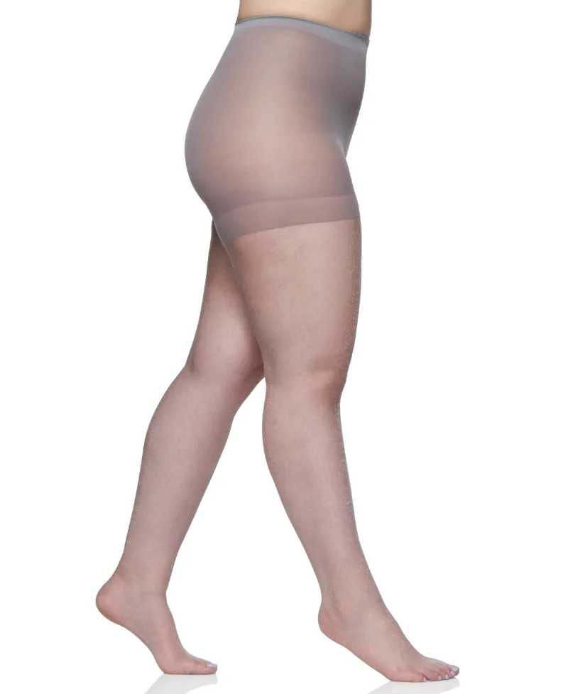 Berkshire Women's Queen Plus Size Shimmers Ultra Sheer Control Top Pantyhose 4412 - Silver