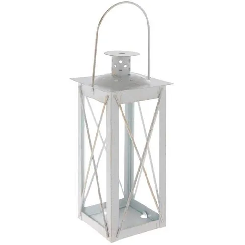 Distressed White Metal Lantern
