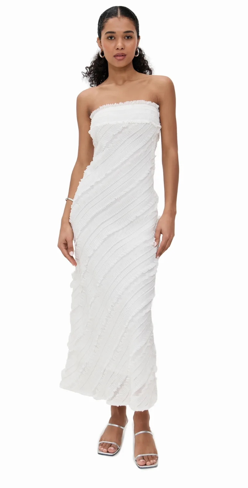 endless rose Strapless Ruffled Maxi Dress White S