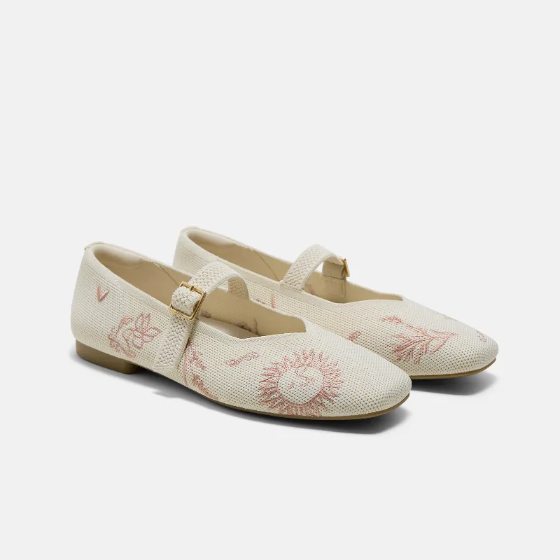 VIVAIA Healing Garden | Square-Toe Mary Janes (Margot Mary Jane)|CREAM FRENCH FLORAL EMBROIDERY|US 9