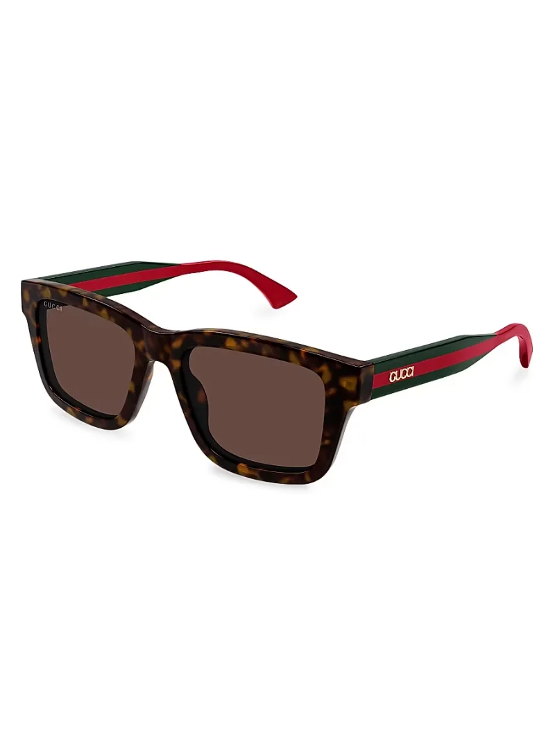 Gucci Men's New Pop Web 53MM Square Sunglasses - Red Green Havana