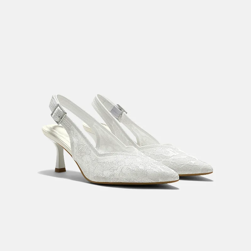 VIVAIA Pointed-Toe Lace Reborn™ Slingback Heels (Addison)|WHITE LACE EMBROIDERY|US 8.5