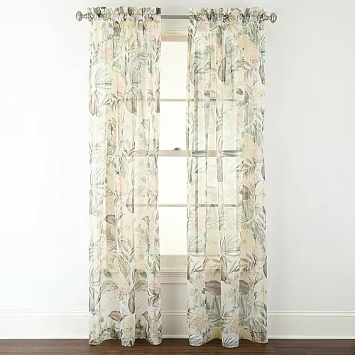 Liz Claiborne Lisette Printed Rod Pocket Sheer Single Curtain Panel, One Size, Pink