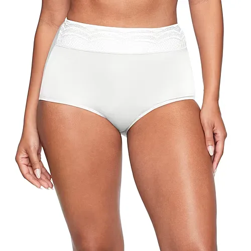Warners No Pinching No Problems Dig-Free Comfort Waist with Lace Microfiber Brief RS7401P, Large, White