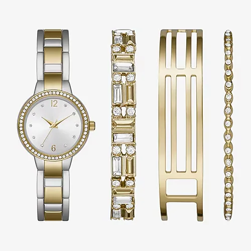 Ladies Sets Womens Crystal Accent Two Tone 4-pc. Watch Boxed Set Fmdjset316, One Size