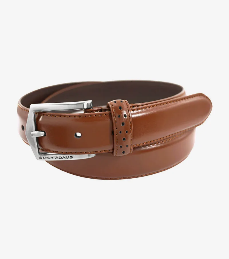Stacy Adams Shoes Pinseal Perf Strap Genuine Leather Belt Cognac Size 32