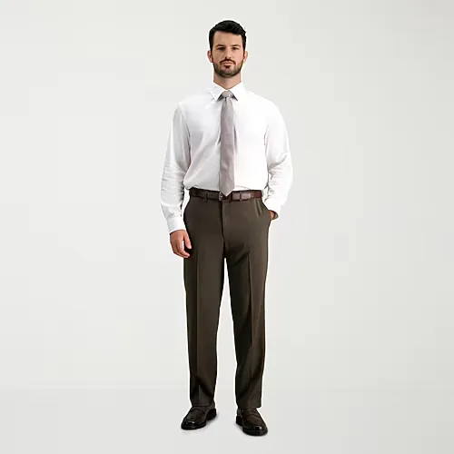 Haggar Premium Comfort Mens Classic Fit Dress Flat Front Pant, 36 34, Brown