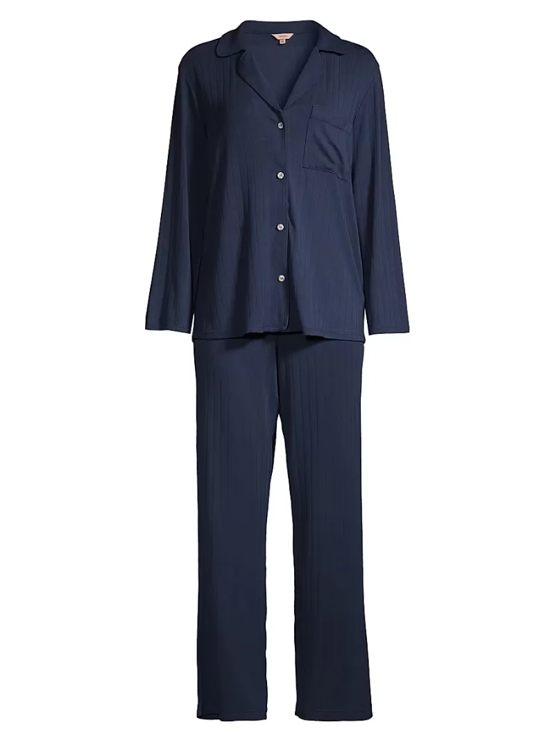 Eberjey Women's Gisele Rib The Long PJ Set - Navy - Size XL