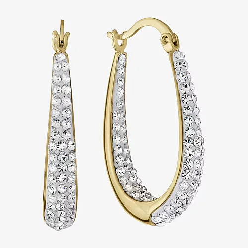Sparkle Allure Womens Crystal 24K Gold Over Brass 28mm Hoop Earrings, One Size