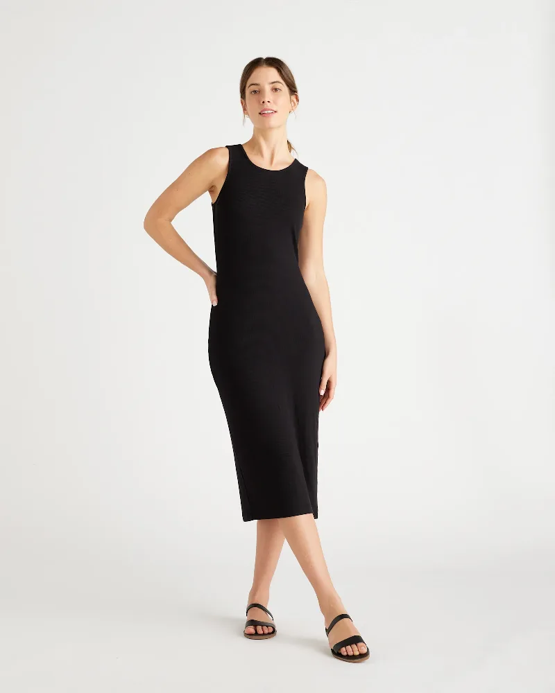 Tencel Rib Knit Sleeveless Dress in Black
