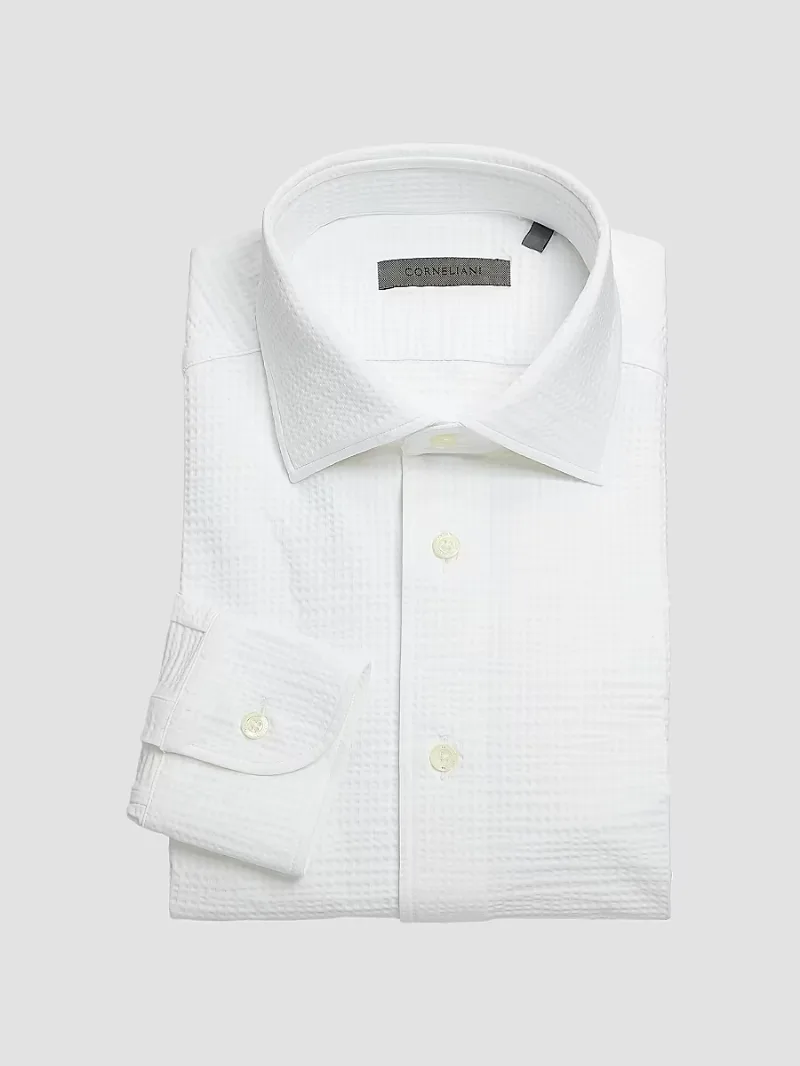 Corneliani Men's Performance Seersucker Shirt - White Seersucker - Size 16.5