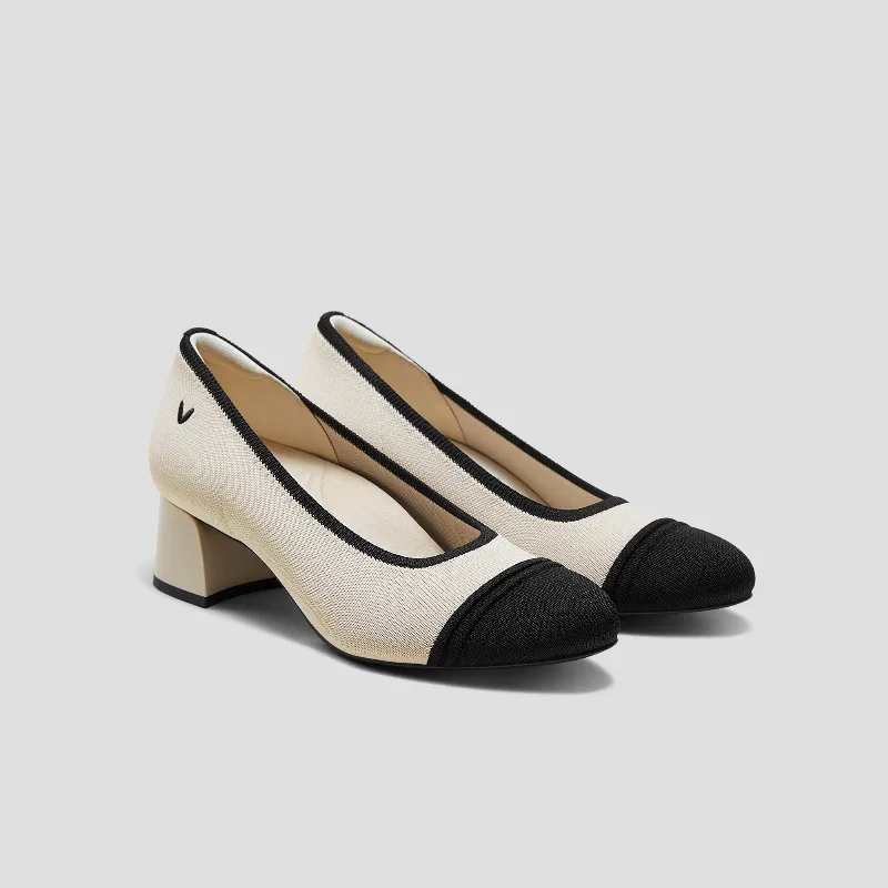 VIVAIA Almond-Toe Stress Free Chunky Heels (Julie Arch Pro)|IVORY & BLACK|US 11