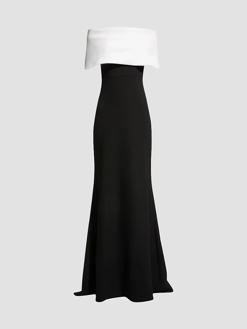 Lela Rose Women's Off-the-Shoulder Two-Tone Gown - Black White - Size 2
