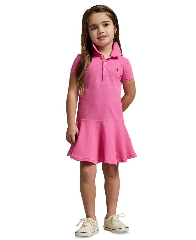 Toddler and Little Girls Cotton Mesh Stretch Shortsleeve Polo Dress - Pink
