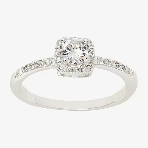 Sparkle Allure Halo Womens Cubic Zirconia Pure Silver Over Brass Round Halo Engagement Ring, 7