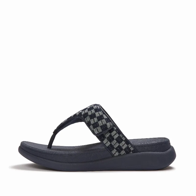 F-MODE Go Adjustable Checkerboard-Denim Toe-Post Sandals