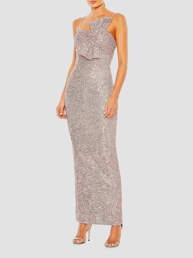 Mac Duggal Women's Metallic Sheath Gown - Rose Pink - Size 18