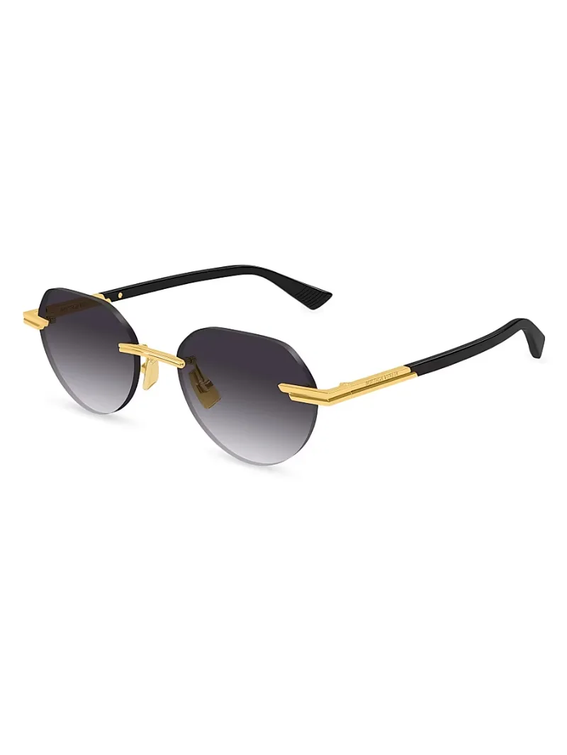 Bottega Veneta Men's Glasant 51MM Round Sunglasses - Black Gold Black