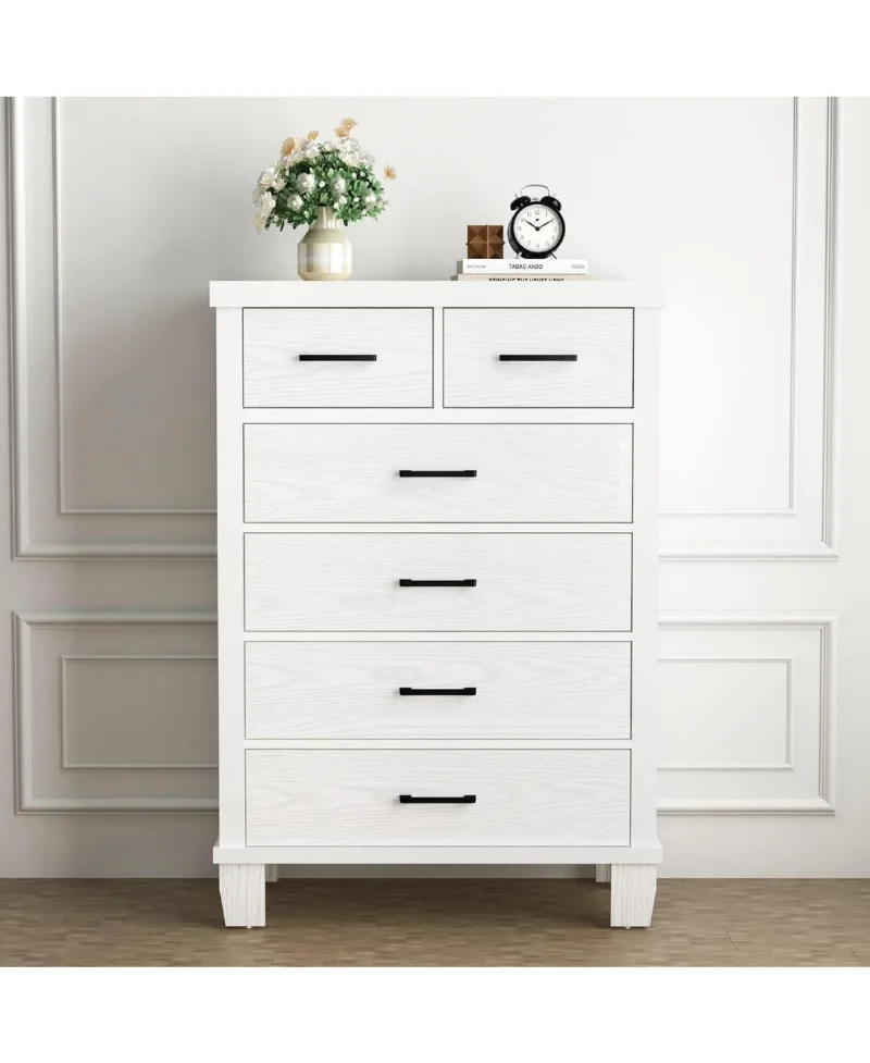 gaomon Dresser for Bedroom with 6 Drawers, 45'' Tall White Chests of Drawers with Storage, Wooden Dresser for Closet, for Bedroom, Living Room - White