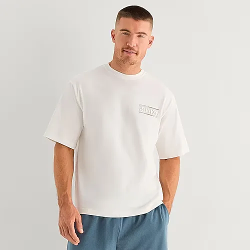 Xersion Mens Crew Neck Short Sleeve Oversized Graphic T-Shirt, Small, White