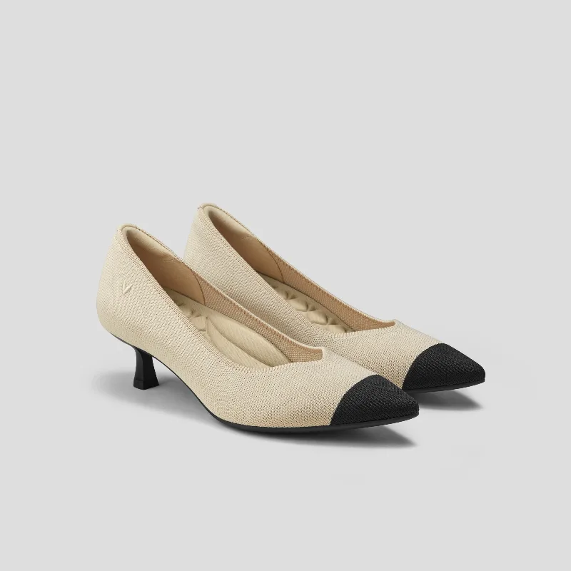 VIVAIA Pointed-Toe Kitten Heels (Scarlett)|CREAM IVORY & BLACK|US 11