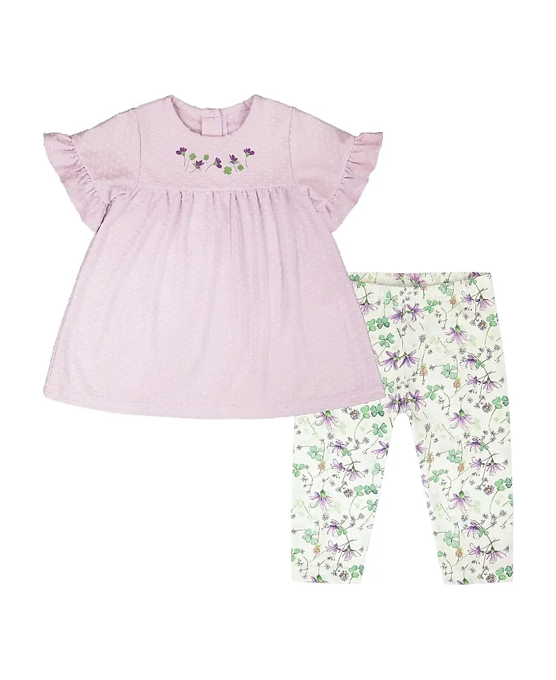 Deux par Deux Girls' Jersey Tunic and Cotton Capri Flowers Set - Little Kid