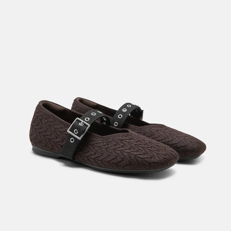 VIVAIA Square-Toe Margot Mary Jane (Myriel)|DARK CHOCOLATE & BLACK|US 9.5