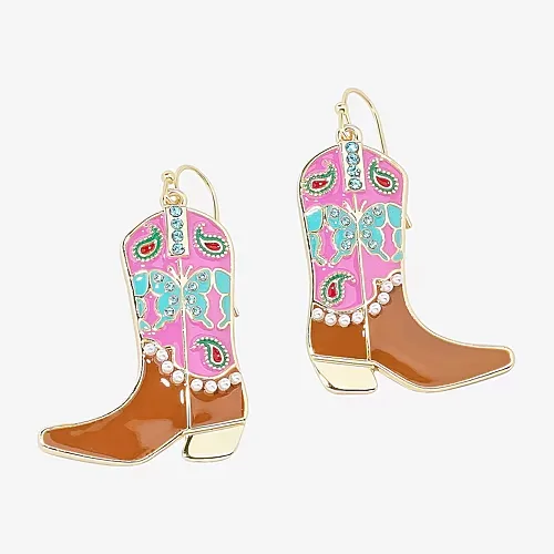 Bijoux Bar Gold Tone Cowboy Boot Womens Drop Earrings, One Size, Multiple Colors