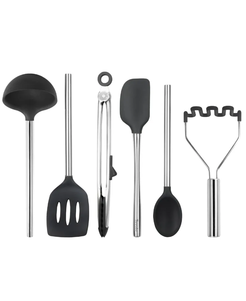 Tovolo Utensil 6-Pc. Silicone with Steel Handles Set - Black