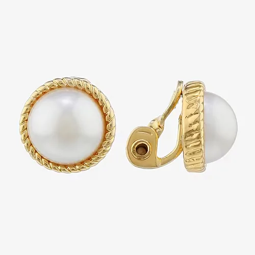 Monet Jewelry Womens Simulated Pearl Clip On Earrings, One Size, White