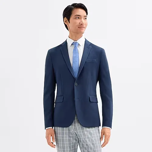 J. Ferrar Mens Knit Stretch Fabric Slim Fit Sport Coat, S (34-36) Short, Blue