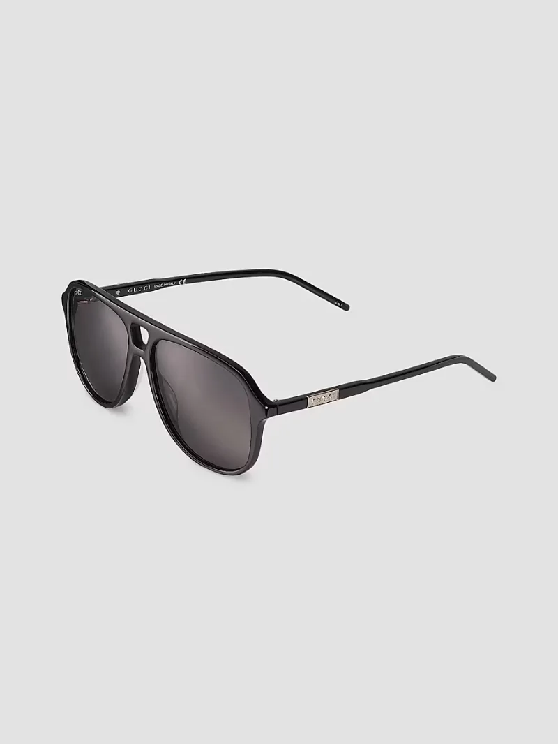 Gucci Men's Sophisticated Web Gg1156s-001 Acetate Pilot Sunglasses - Black