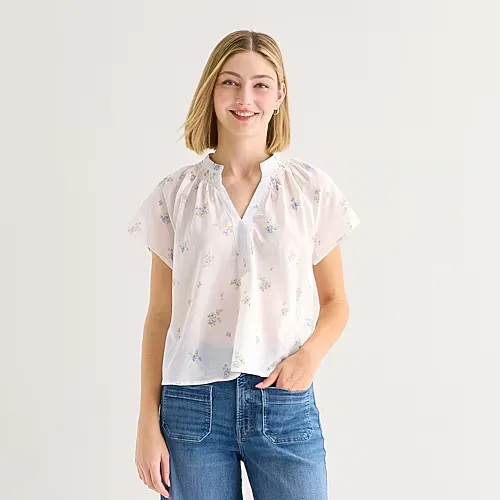 A.N.A Womens Split Crew Neck Short Sleeve Blouse, X-large, White