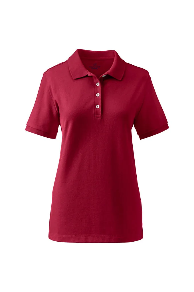 Women's Banded Short Sleeve Fem Fit Mesh Polo - Lands' End - Red - L