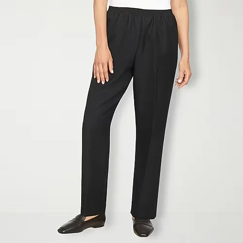 Alfred Dunner Classics Womens Straight Mid Rise Pull-On Pant, 14 Petite Short, Black
