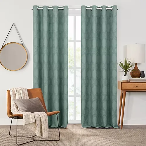 Fieldcrest Heritage Davina Intertwining Vines Grommet Top Energy Saving 100% Blackout Single Curtain Panel, One Size, Green