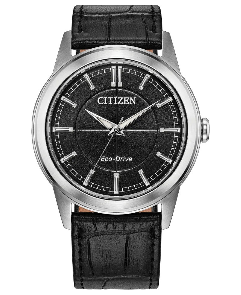 Citizen Men's Rolan Black Leather Strap Watch 41mm - Black