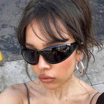 1 Pair Unisex Y2K Style Black Wrap-Around Sunglasses, Suitable For Travel, Party, Beach, Festival, Sports, Vacation, Sun Protection, EDM Festival, Sum
