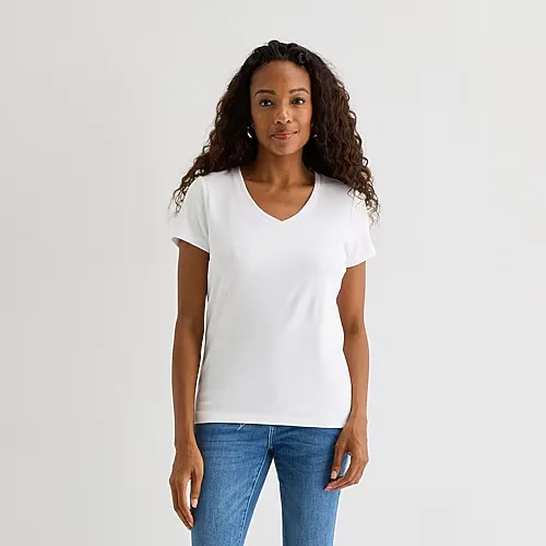 St. John's Bay Womens V Neck Short Sleeve T-Shirt, X-large, White