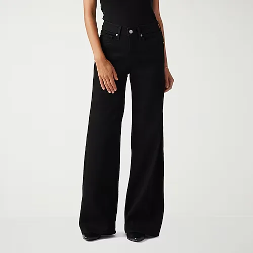 Levi's Womenâs Mid Rise 318 Shaping Wide Leg Jeans, 32, Black