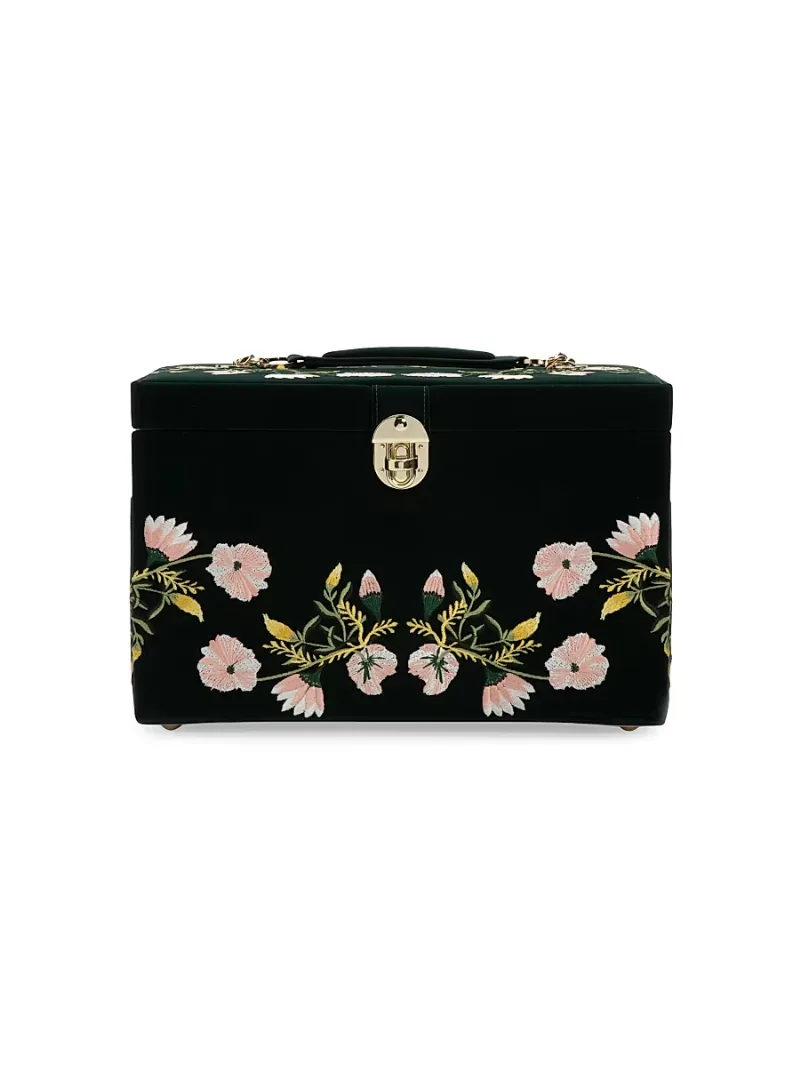 Wolf Medium Zoe Embroidered Jewelry Box - Forest Green