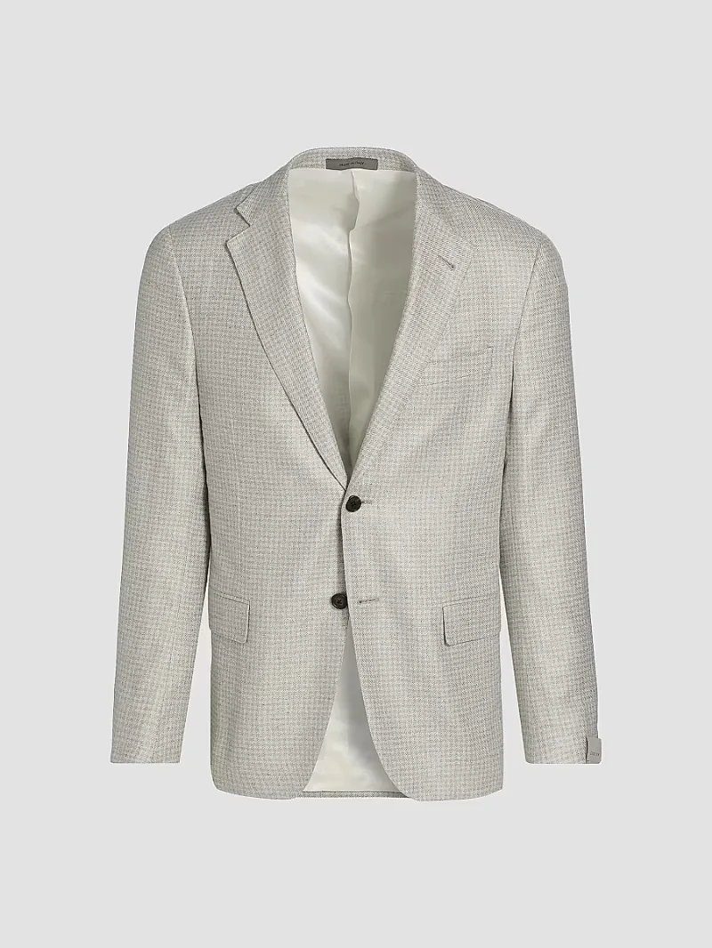 Corneliani Men's Houndstooth Silk Sport Jacket - Natural Blue Mini - Size 48