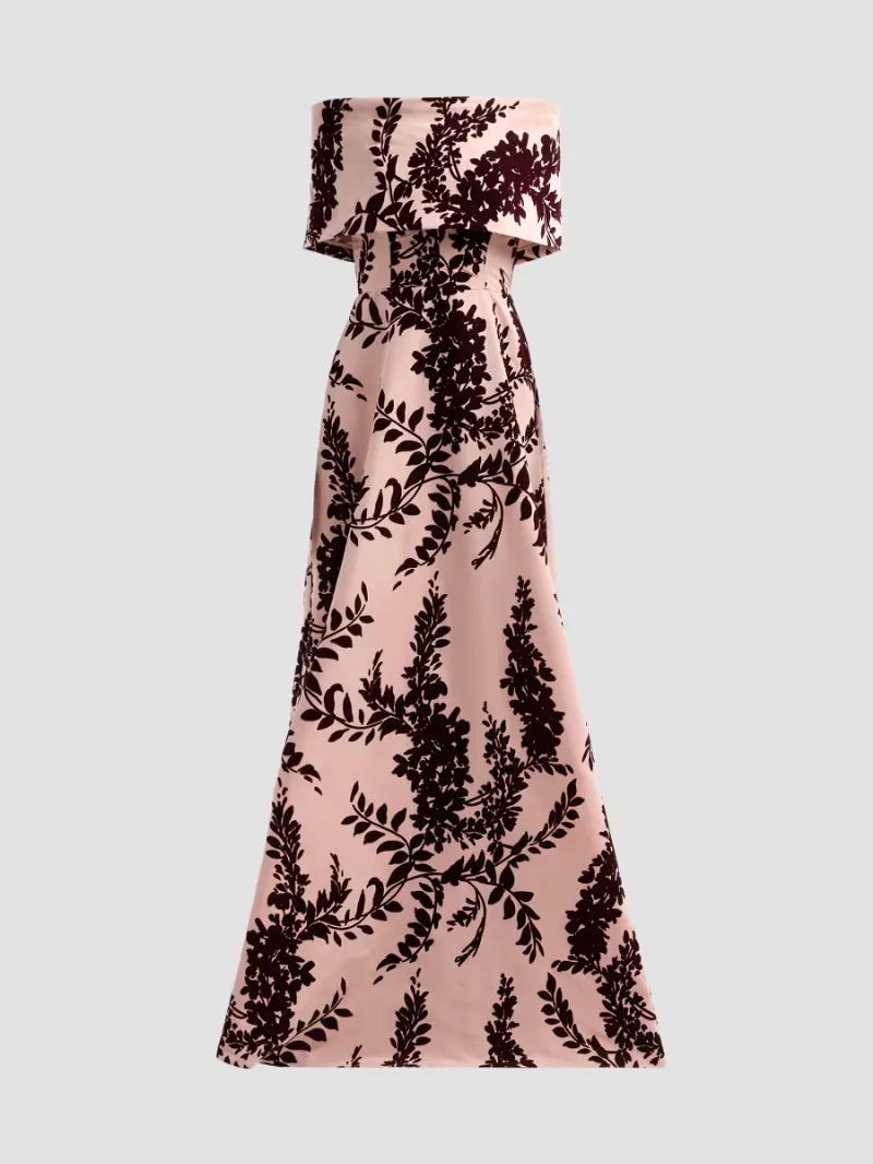 Lela Rose Women's Deedie Flocked Tafetta Gown - Dusty Rose Oxblood - Size 6