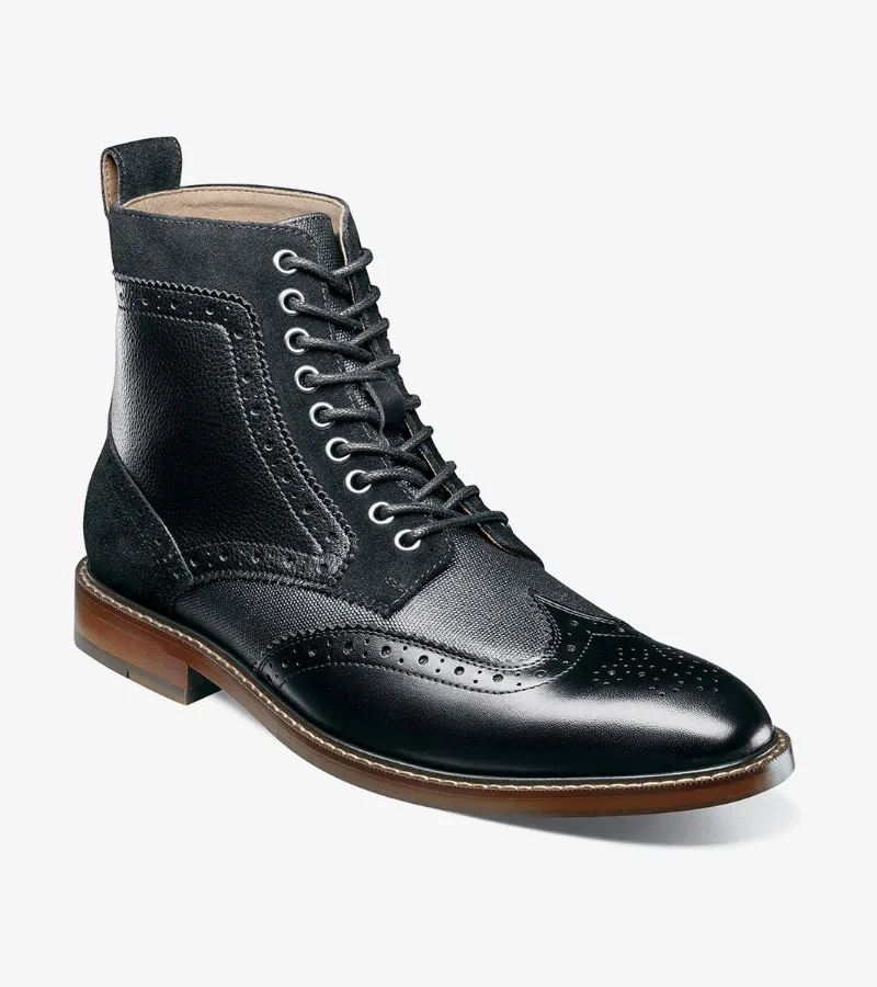 Stacy Adams Shoes Finnegan Wingtip Lace Up Boot Black Multi Size 9.5