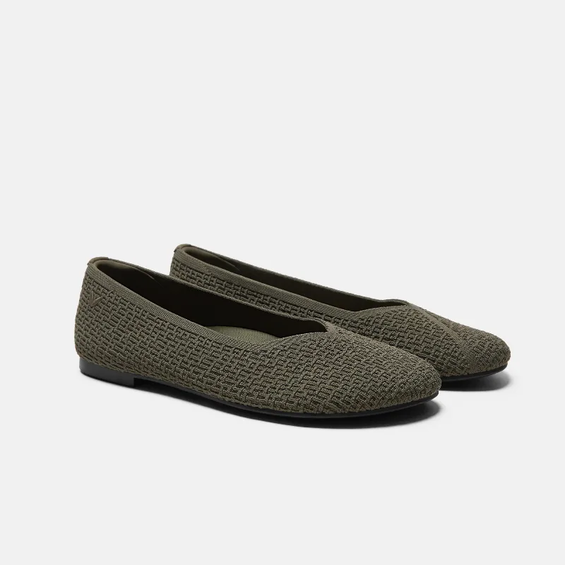 VIVAIA Wide Toe Knit Box Flats (Tia)|BURNT OLIVE|US 8.5