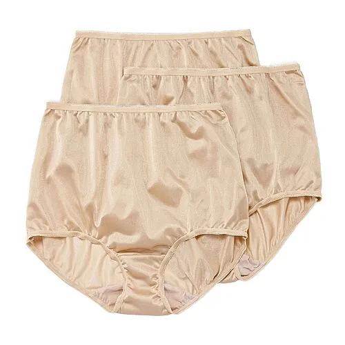 Underscore Nylon Womens 3 Pack Brief Panty, 9, Brown
