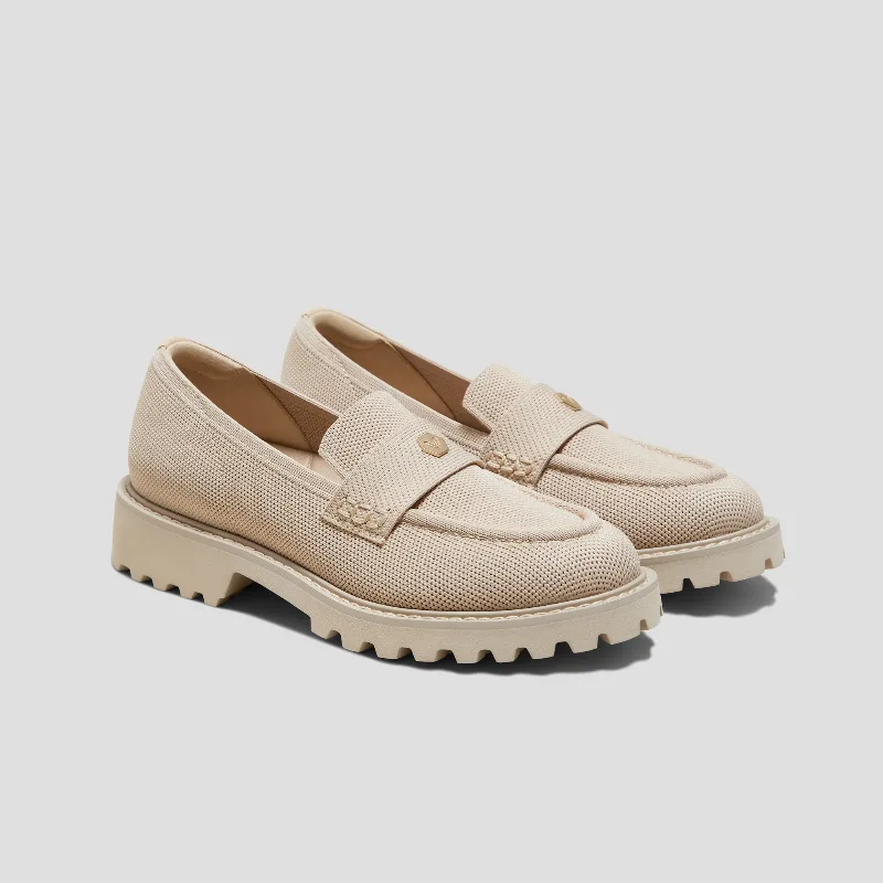VIVAIA Round-Toe Platform Chunky Heel Loafers (Francesca)|ALMOND|US 8.5