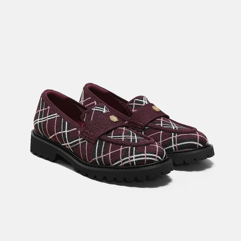 VIVAIA Round-Toe Platform Chunky Heel Loafers (Francesca)|BURGUNDY LINED PLAID|US 11