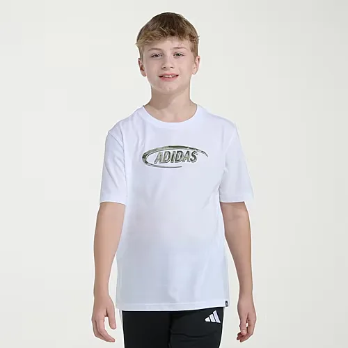adidas Big Kid Boys Crew Neck Short Sleeve Regular Fit Graphic T-Shirt, Small (8), White